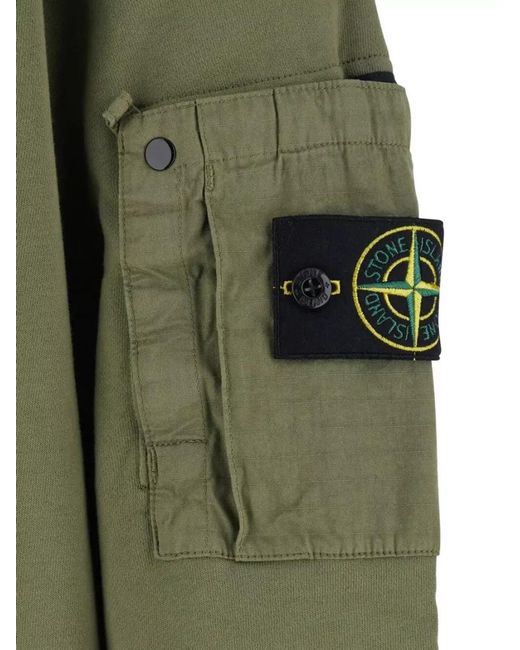 Stone Island Green Sweatshirt Crew Neck Cotton Sleeve Pocket for men