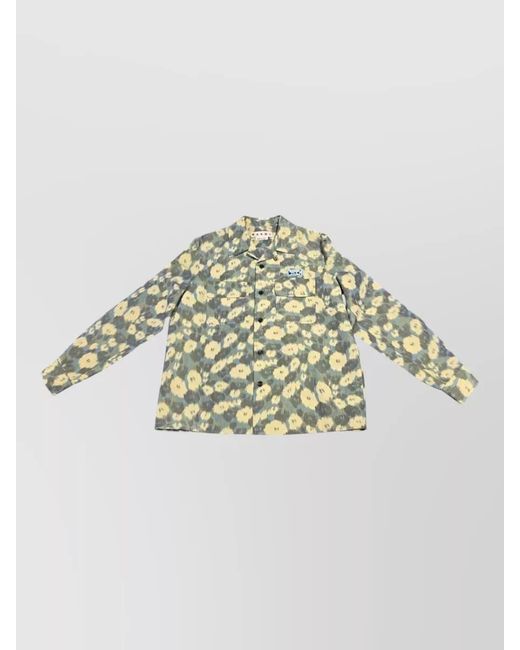 Marni Metallic Shirt Pointed Collar Long Sleeves Floral for men