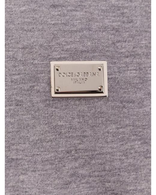 Dolce & Gabbana Gray Cotton Ribbed Crew Neck Short Sleeve T-Shirt for men