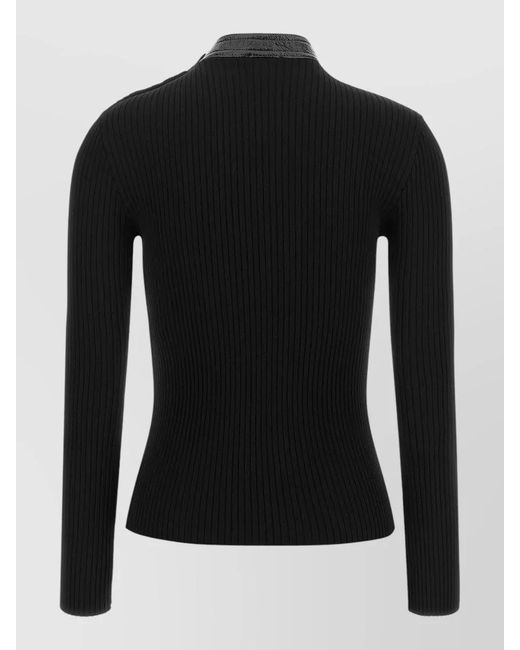 Courreges Black Vinyl Collar Sweater High Neck Buttons