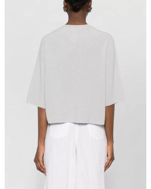 Fabiana Filippi White Relaxed Crew Neck Lightweight Knit Top