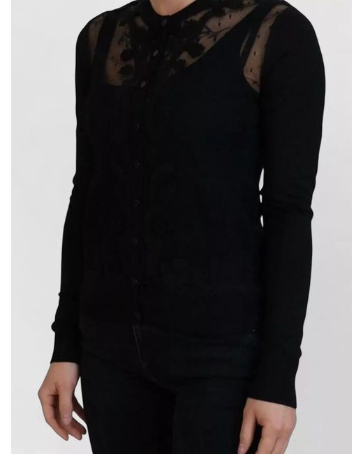 Dolce & Gabbana Black Silk Floral Lace Button Cardigan