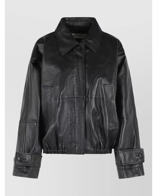 Rohe Black Leather Jacket Collared Neck Elasticated Hem