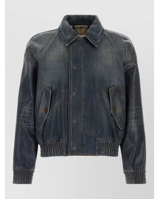 Burberry Gray Denim Jacket Elastic Cuffs Hem Pockets for men