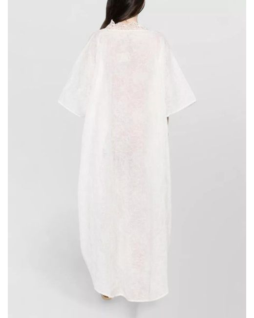 Ermanno Scervino White Long Kaftan Dress V Neckline Loose Fit