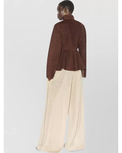 Alaïa Brown Peplum Jacket High Collar Lightweight Design