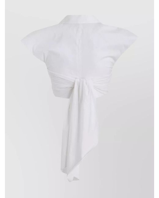 Philosophy White Taffeta V-Neck Cropped Top