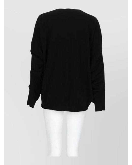 Nude Black Crew Neck Top Long Sleeve Ruching