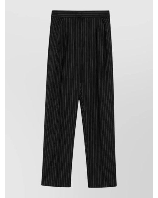 Max Mara Black Pinstripe Trousers Featuring Belt Loops Pockets
