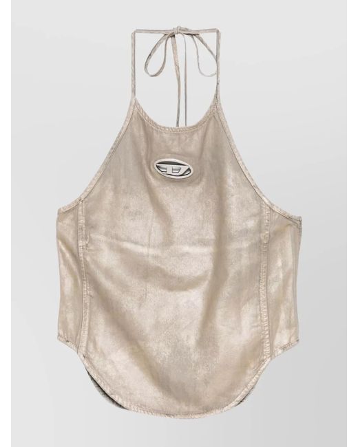 DIESEL Natural Halterneck Top With Curved Hem And Shine