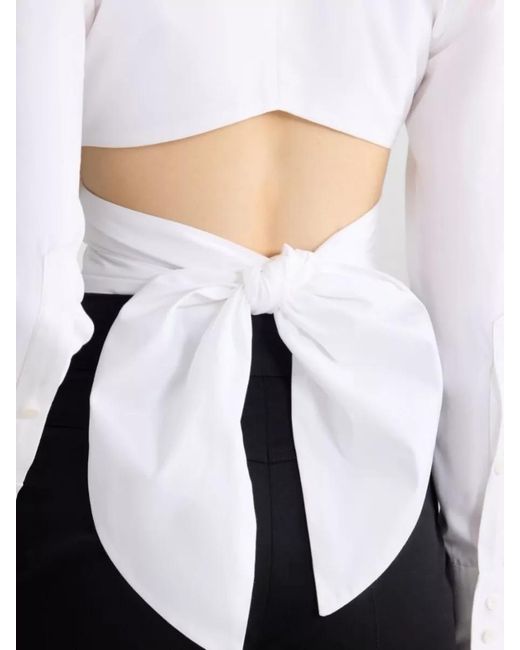 Patou White Wrap Cropped Top Long Sleeves Collar