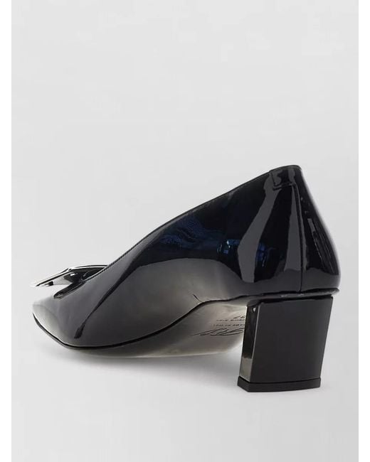 Roger Vivier Blue Pumps Block Heel Closed Toe Square Buckle