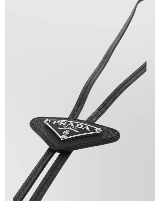 Prada White Leather Bolo Tie Necklace for men