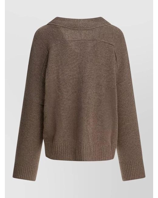 Loulou de Saison Brown Knit Top Long Sleeves V Neckline