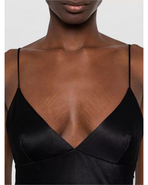 Alberta Ferretti Black Satin Maxi Dress V Neck Backless