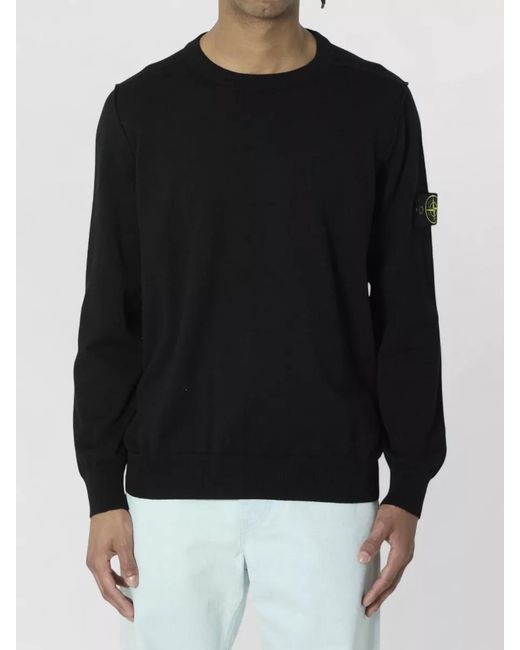 Stone Island Black Organic Cotton Crew Neck Sweater Long Sleeves for men
