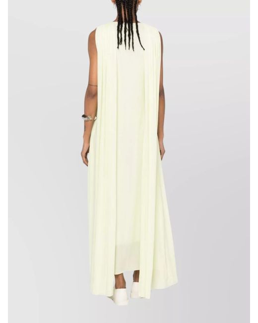Jil Sander Yellow Draped Sleeveless Scoop Neck Maxi Dress