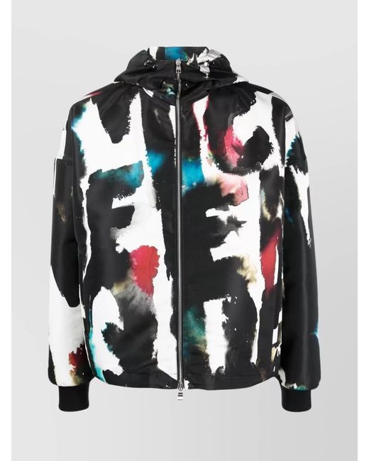 McQueen Black Graffiti-Print Hooded Windbreaker Jacket for men