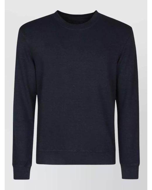 Original Vintage Blue Linen Cotton Crew Neck Knit Sweatshirt for men