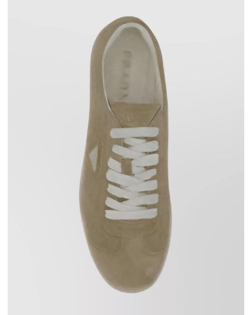 Prada Natural Suede Paneled Low-Top Sneakers for men
