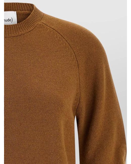 Nude Brown Crew Neck Raglan Knit Sweater Long Sleeves