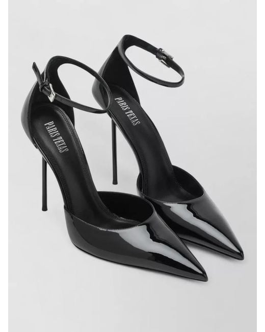 Paris Texas Black Ankle Strap Pumps Patent Pointed Toe Stiletto