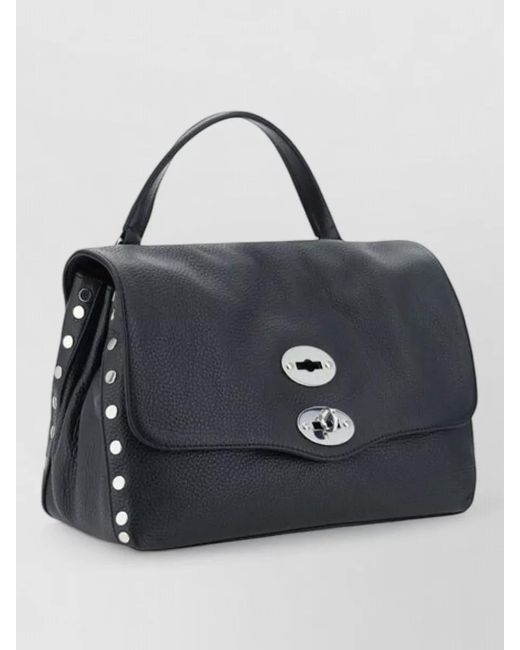 Zanellato Black Shoulder Bag Calfskin Studs Metal Handle