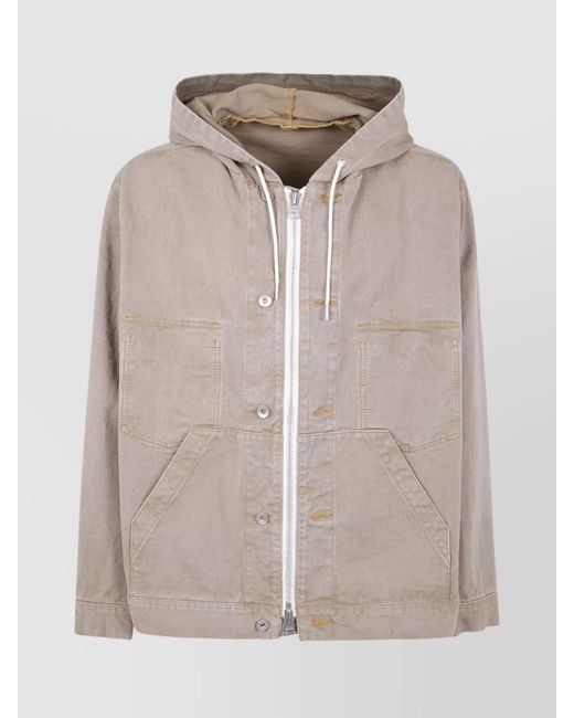 Sacai Gray Denim Jacket With Adjustable Hem And Hood for men