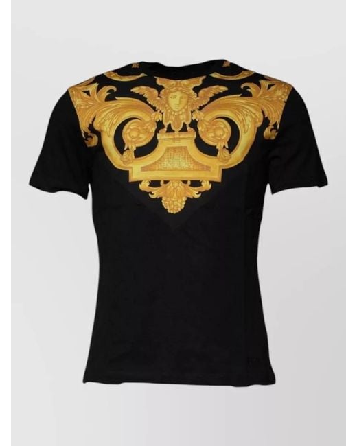 Versace Black Cotton Logo-Print Crew-Neck T-Shirt for men