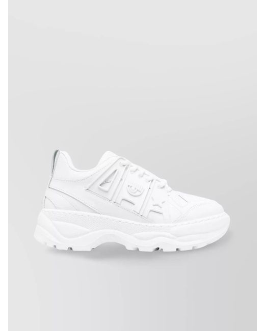 Chiara Ferragni Women's White Chunky Sole Sneakers Pull Tab