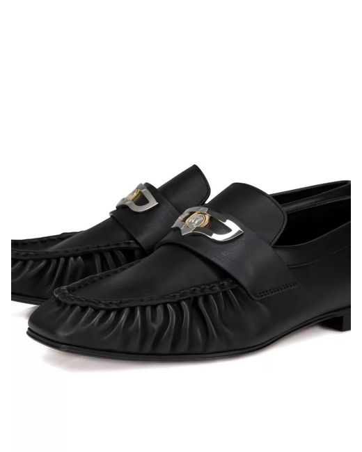 Christian Louboutin Black Leather Lace Up Loafers Metallic Detail