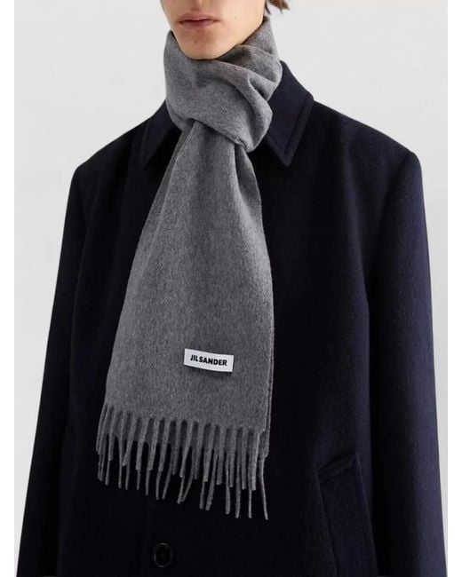 Jil Sander Gray Long Rectangular Scarf Fringe Detail Edges for men