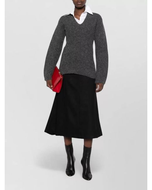 Thelatest Black Wool Blend Paneled A-Line Midi Skirt