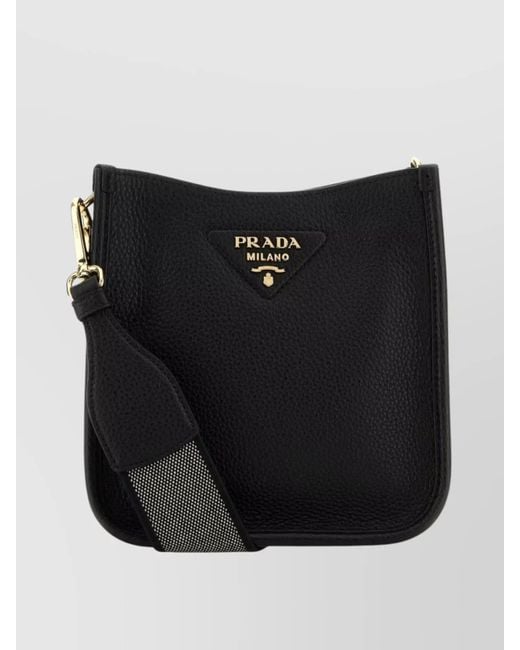 Prada Black Textured Leather Crossbody Bag With-Tone Hardware