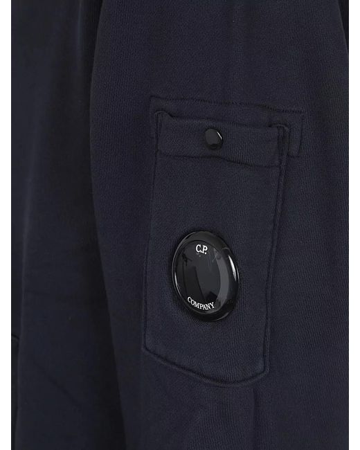 C P Company Blue Cotton Hooded Sweatshirt Lens Arm Pocket for men