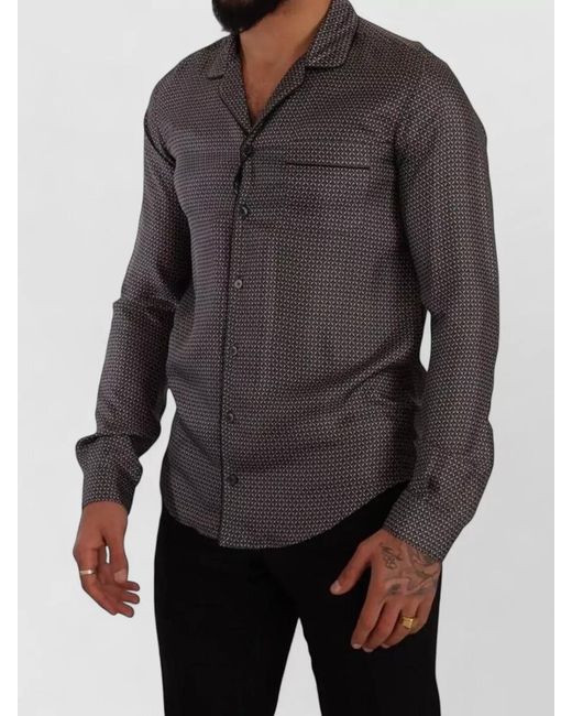 Dolce & Gabbana Gray Silk Printed Long-Sleeve Shirt for men