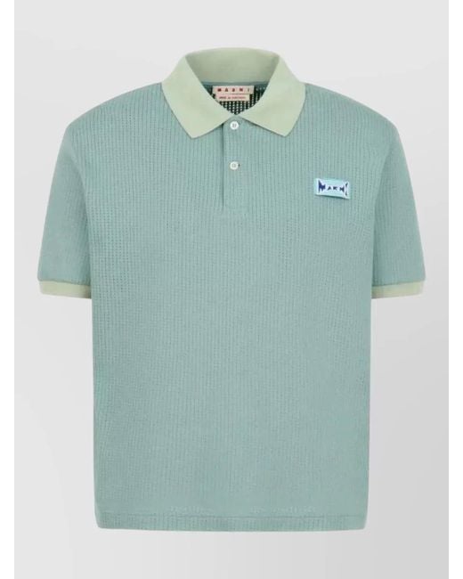 Marni Green Jacquard Knit Polo Shirt Short Sleeves for men