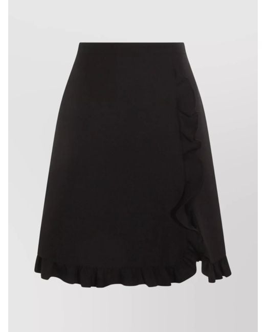 Valentino Black A-Line Midi Skirt Ruffle Detail