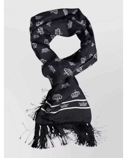 Dolce & Gabbana Black Crown Print Silk Foulard Scarf for men