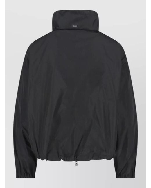 Herno Black High Collar Jacket Elastic Cuffs Drawstring Hem