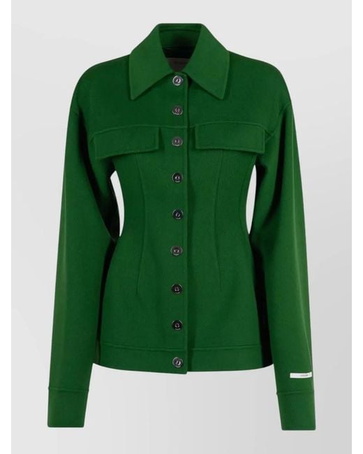 Sportmax Green Tailored Wool Jacket Mid Length Design