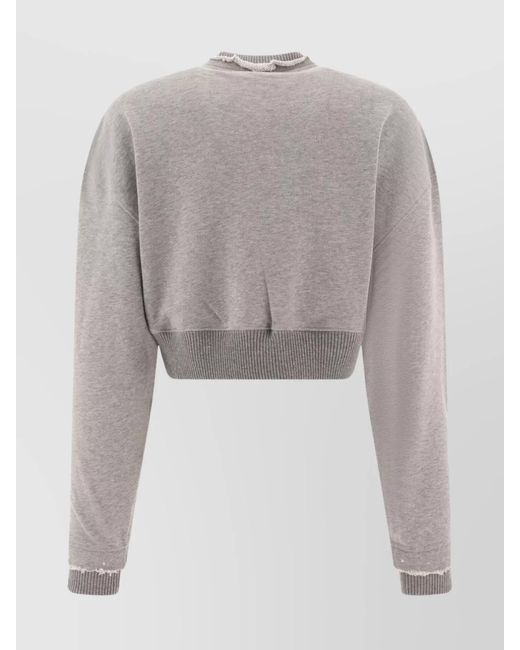 McQueen Gray Cropped V-Neck Sweatshirt