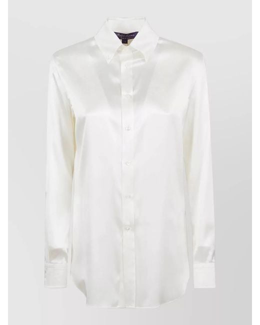 Ralph Lauren White Silk Stretch Shirt Long Sleeves Collar