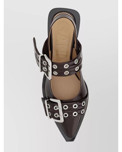 Ganni Multicolor Patent Leather Buckle Slingback Ballerina Shoes