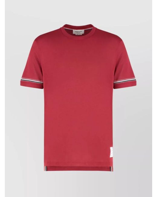 Thom Browne Red Ribbed Crew Neck Short-Sleeve Cotton T-Shirt for men