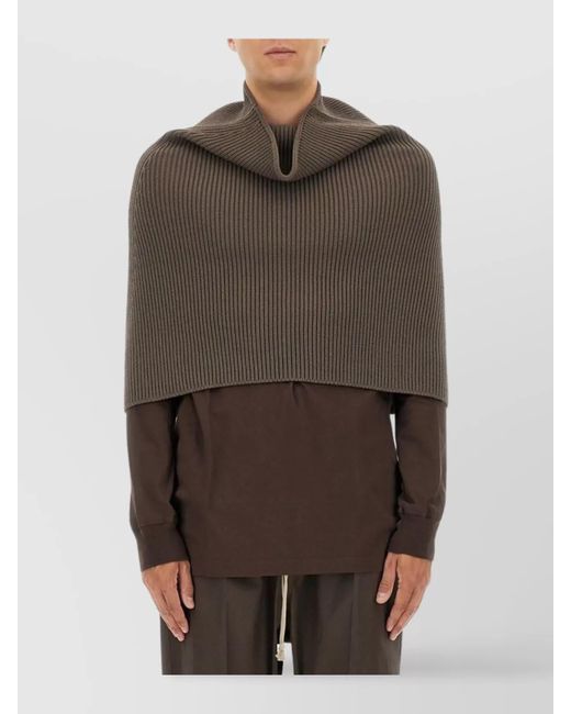 Rick Owens Brown Draped High Neck Ribbed Coat Design for men