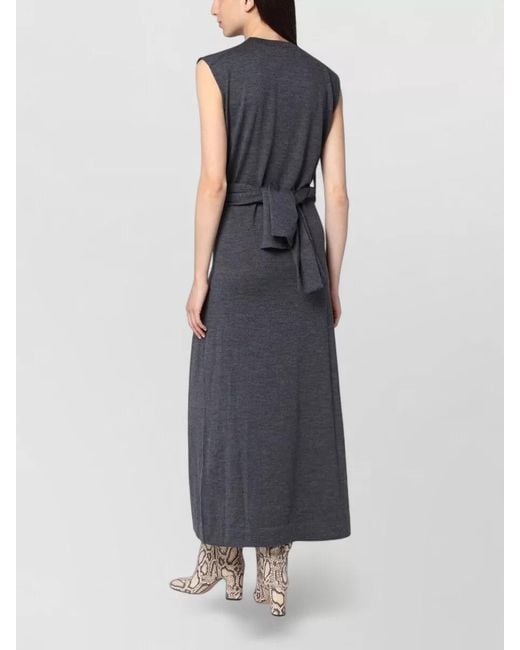 Jil Sander Blue Maxi Dress Sleeveless Round Neck Tie Waist