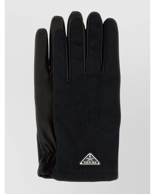 Prada Black Nylon And Nappa Leather Gloves for men