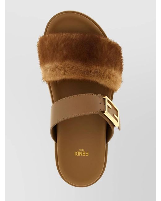 Fendi Brown Leather Slides