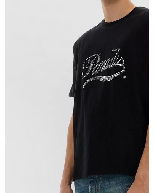 3.PARADIS Multicolor Crystal Logo Crew Neck Graphic T Shirt for men